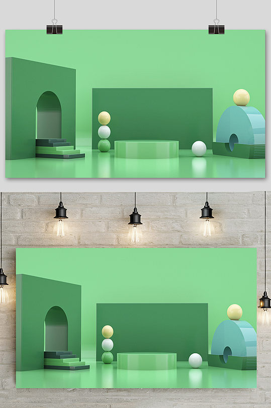 绿色c4d电商场景元素设计促销背景-众图网