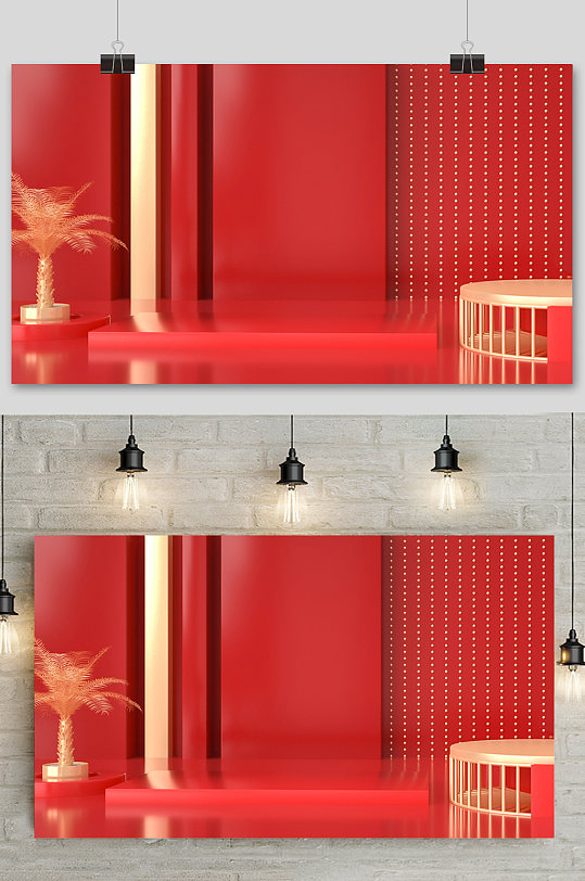 红色c4d电商场景元素设计-众图网