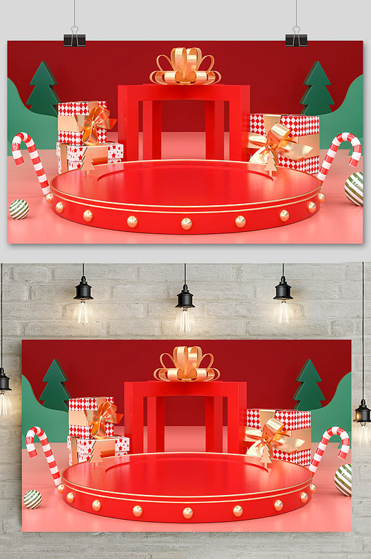 圣诞节专场c4d电商场景促销模型背景-众图网