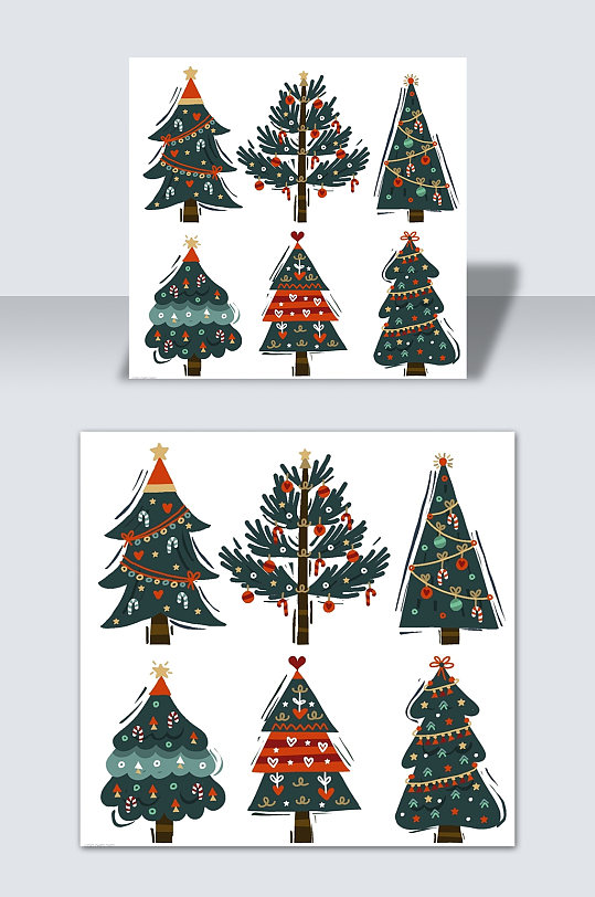 圣诞树合集圣诞节插画素材元素矢量背景