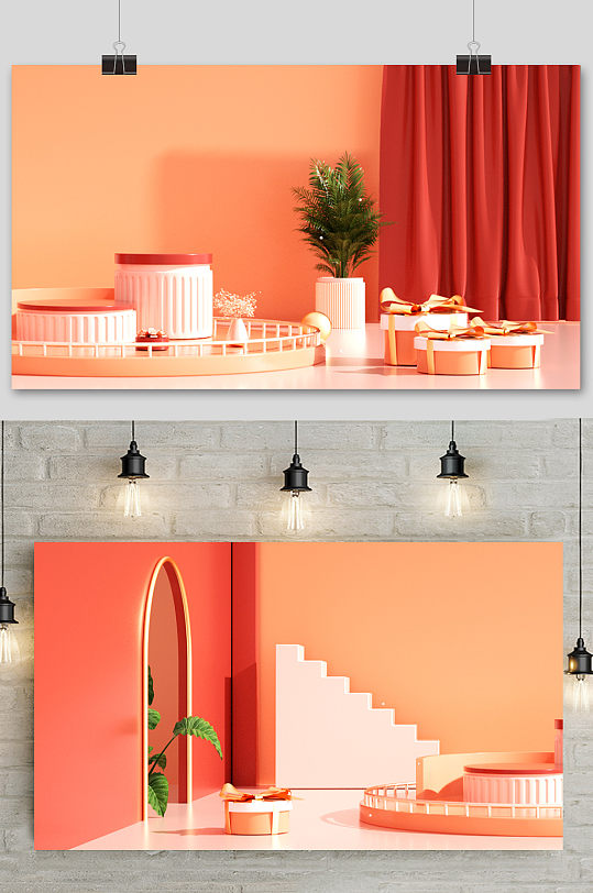 创意美妆电商场景元素设计促销模型背景-众图网