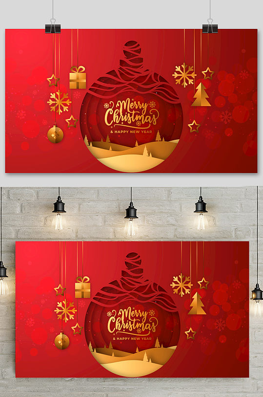 红色喜气圣诞节免抠展板矢量素材背景