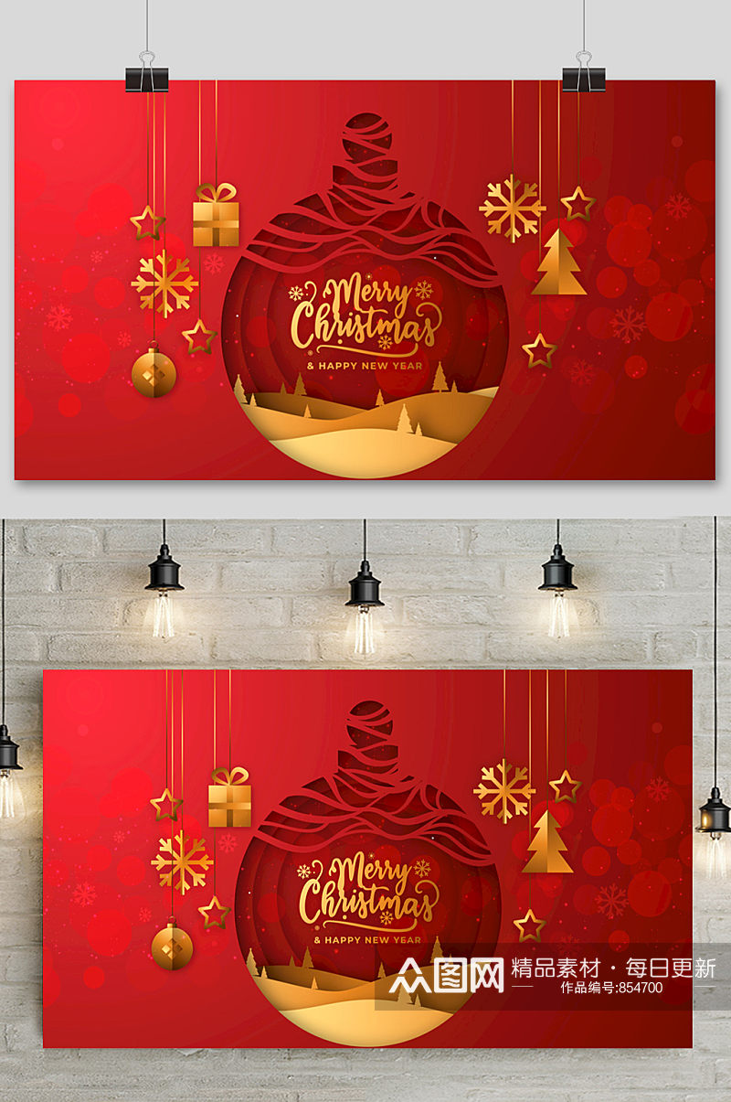 红色喜气圣诞节免抠展板矢量素材背景素材