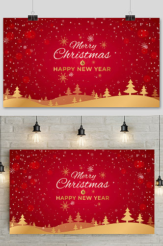 红色简约圣诞节免抠元素展板素材背景