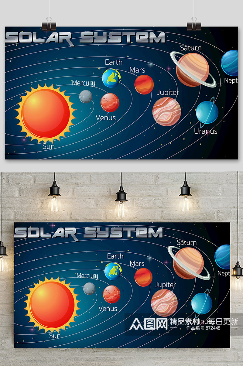 手绘卡通太阳系八大行星元素素材素材