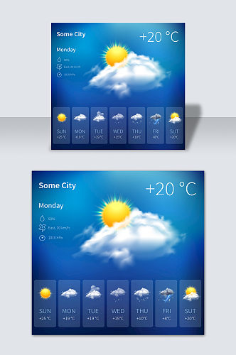 手绘卡通蓝色天气预报太阳元素素材