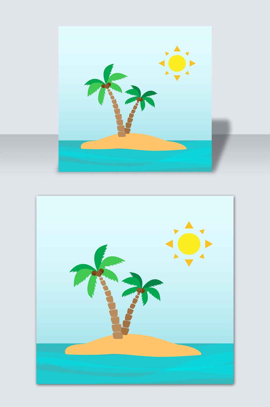 手绘卡通动漫夏日小岛太阳元素素材素材