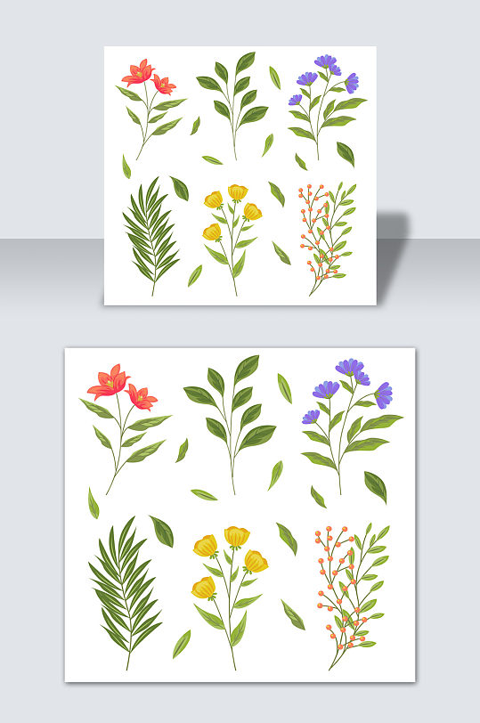 可爱扁平风植物草坪绿化插画素材