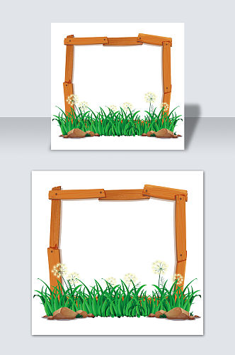手绘卡通植物青草边框元素素材