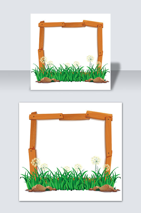 手绘卡通植物青草边框元素素材-众图网