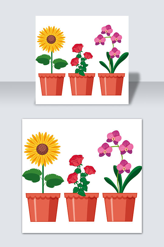 手绘卡通花朵盆栽元素素材