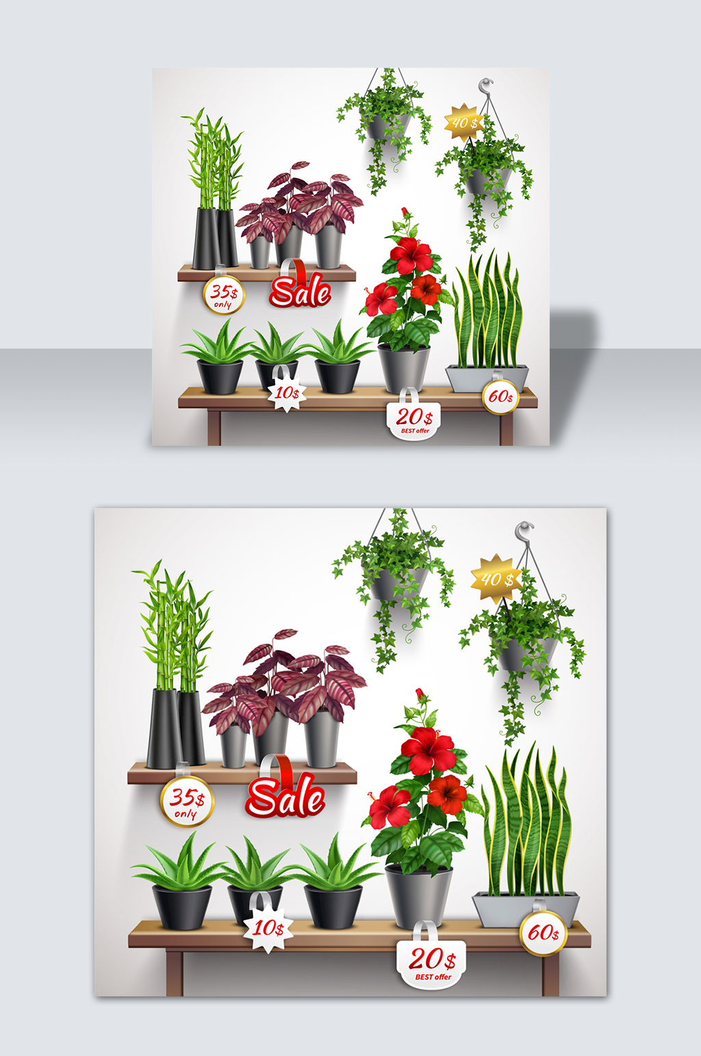 手绘卡通花卉盆栽元素素材素材