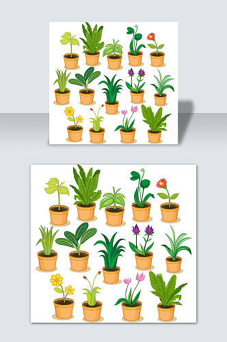 绿色手绘卡通花卉盆栽元素素材