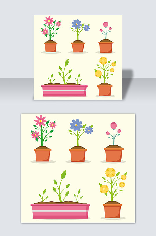 手绘可爱简约卡通花卉盆栽元素素材