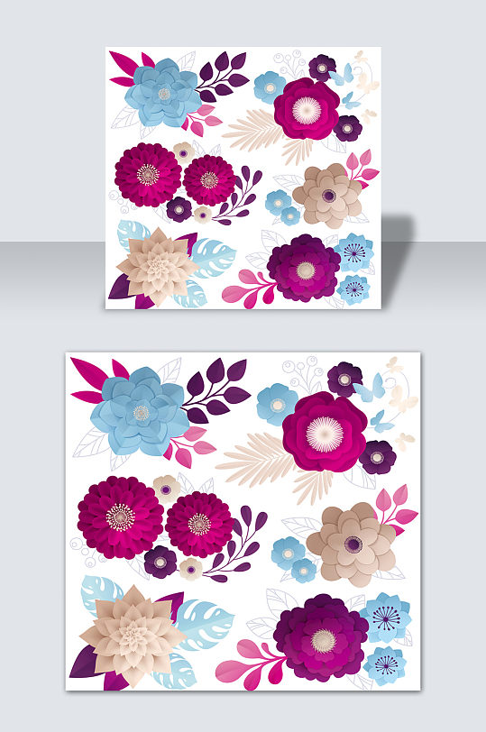 紫色矢量卡通花朵花卉元素素材
