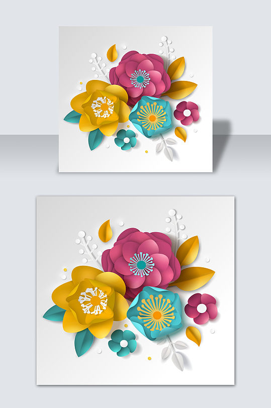 剪纸中国风手绘卡通花朵花卉元素素材