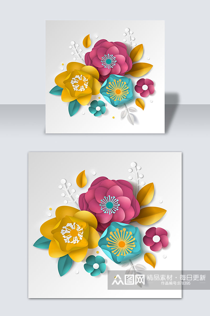 剪纸中国风手绘卡通花朵花卉元素素材素材