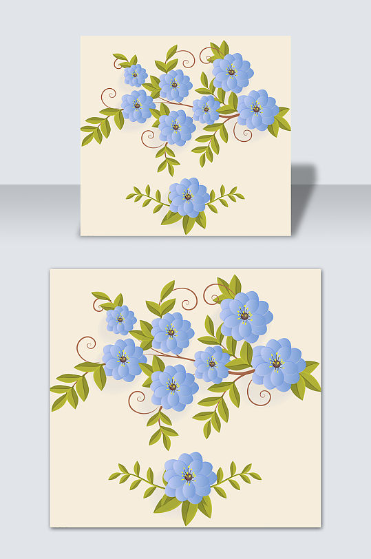 手绘蓝色卡通花朵花卉元素素材