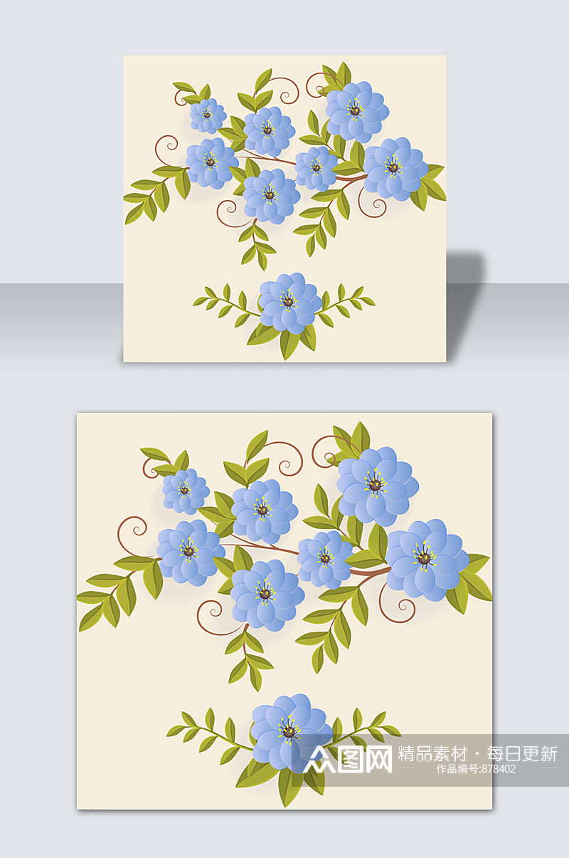 手绘蓝色卡通花朵花卉元素素材素材