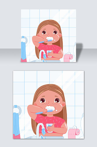 手绘卡通人物刷牙齿牙科矢量元素