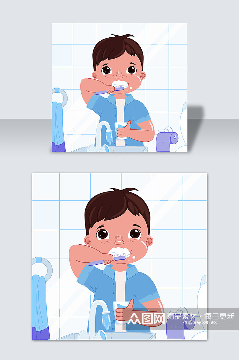 手绘卡通儿童刷牙齿医疗矢量元素素材