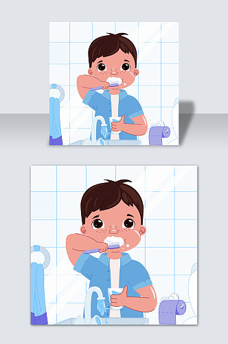 手绘卡通儿童刷牙齿医疗矢量元素