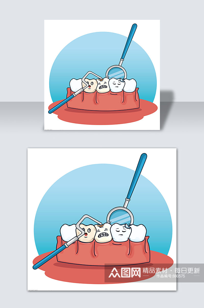 手绘卡通检查牙齿医疗元素素材