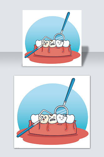 手绘卡通检查牙齿医疗元素