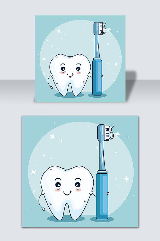 手绘矢量卡通牙齿牙刷元素