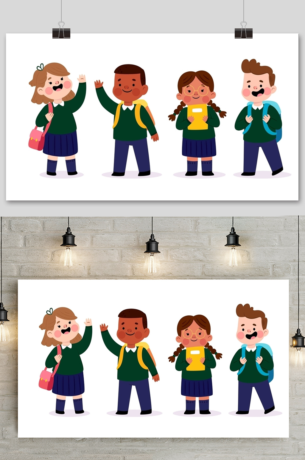 手绘卡通学校可爱小学生元素素材