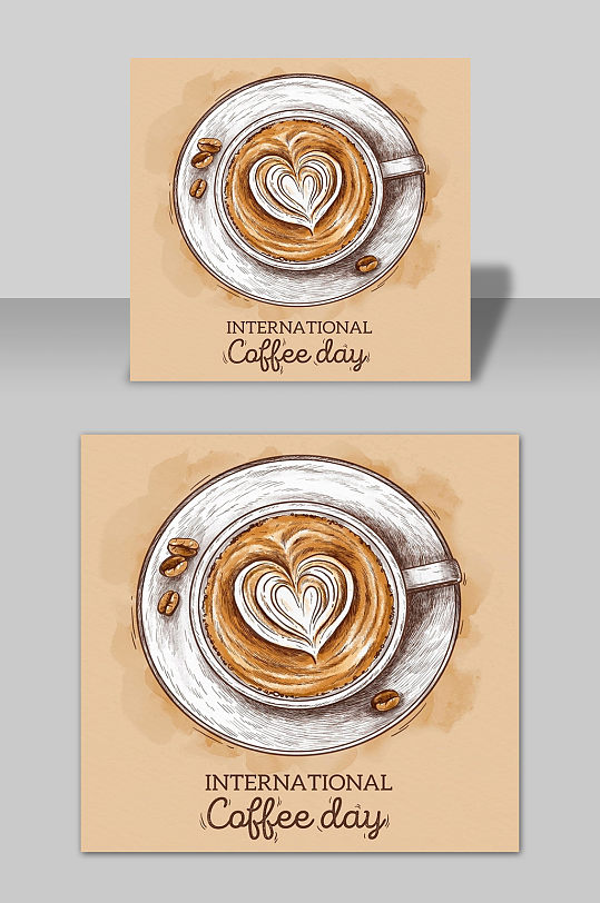 手绘西餐厅爱心咖啡拉花矢量元素