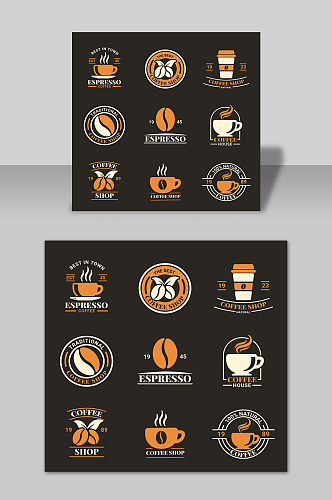 手绘西餐厅咖啡矢量商标图标