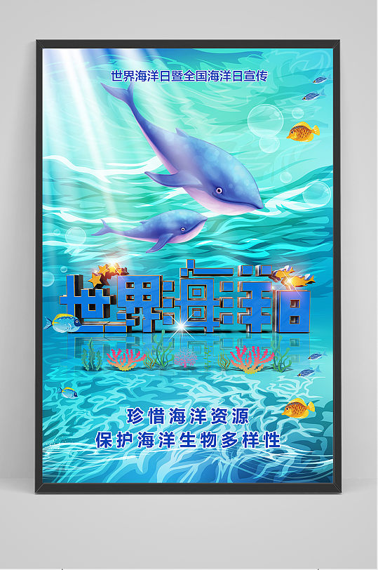 蓝色世界海洋日环保宣传海报