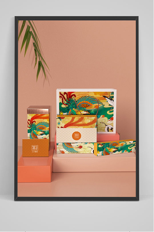 唯美国潮风中式礼品盒智能贴图样机