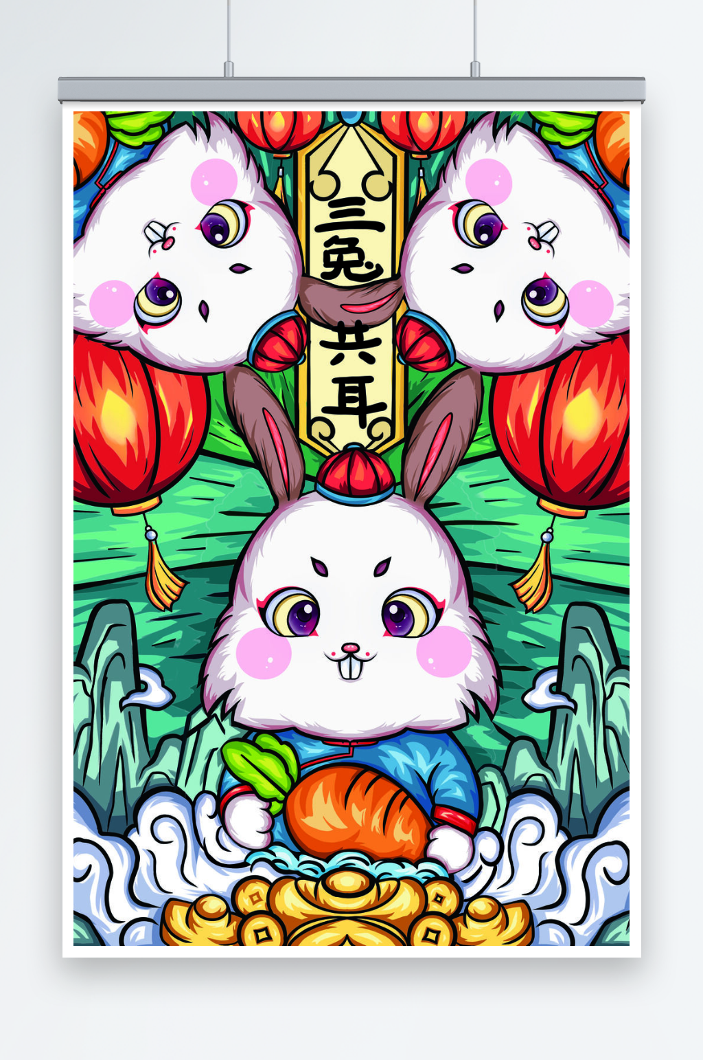国潮兔年2023年新年春节插画素材