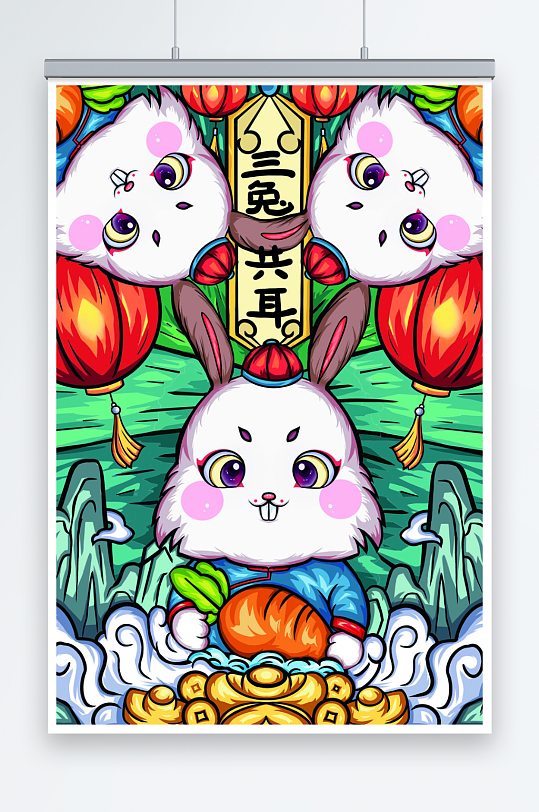 国潮兔年2023年新年春节插画