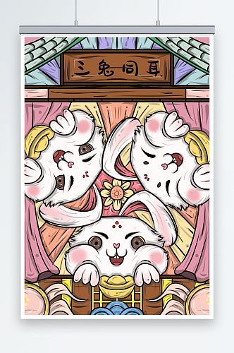 国潮兔年2023年新年春节插画