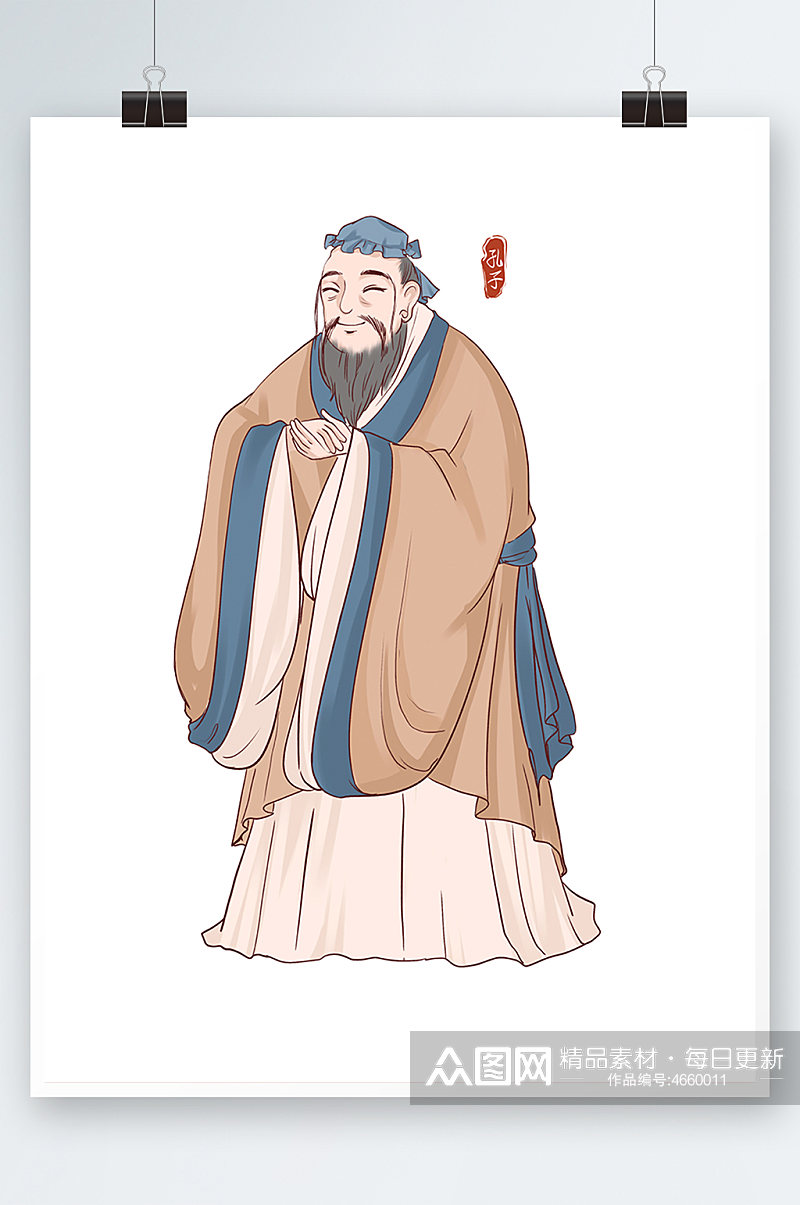 中国风孔子古代诗人手绘插画素材