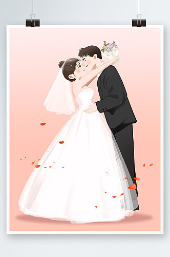 白色纯洁情侣婚纱照婚礼人物插画