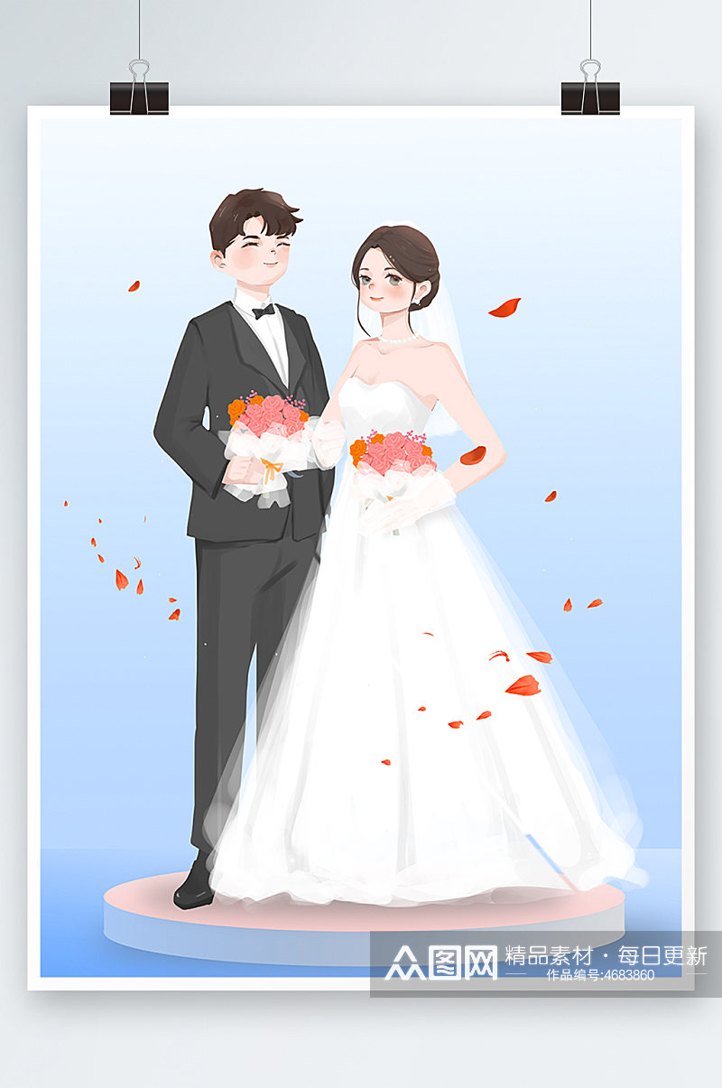 西式情侣婚纱照婚礼人物插画素材