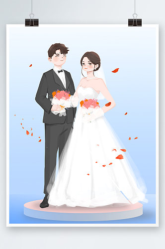 西式情侣婚纱照婚礼人物插画