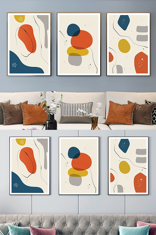 简约彩色图形客厅三联装饰画-众图网