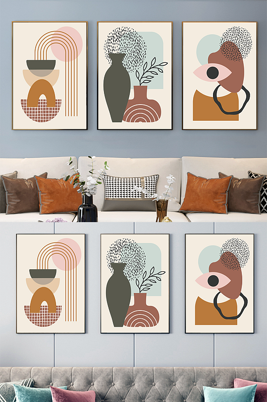 创意图形客厅抽象三联装饰画-众图网