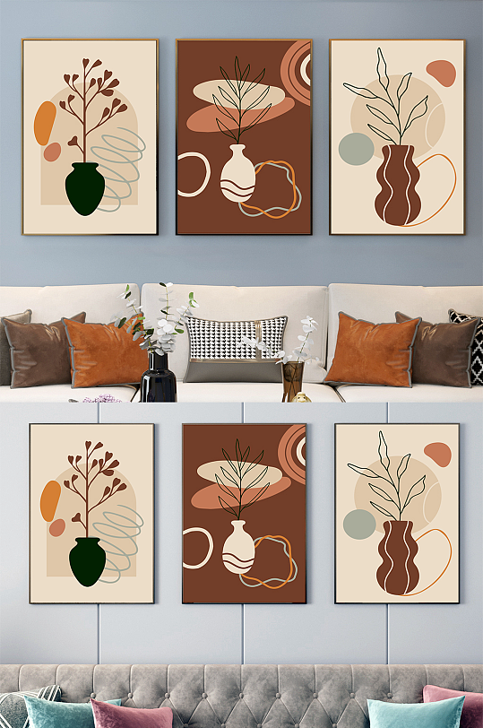 抽象花瓶素材客厅装饰三联画-众图网