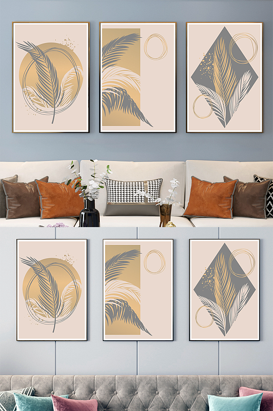 简约麦穗轻奢装饰画客厅三联装饰画-众图网