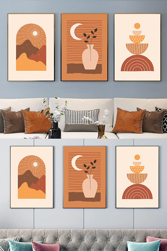 创意简约轻奢图形客厅三联装饰画-众图网