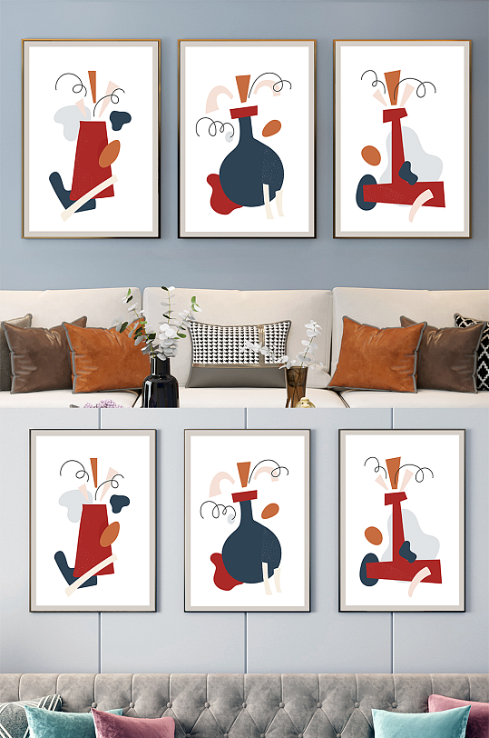 简约图形抽象画客厅三联装饰画-众图网