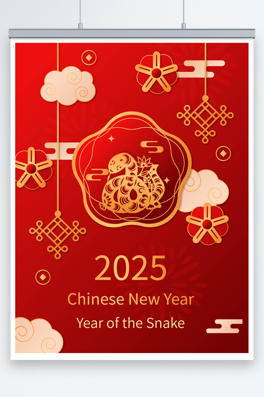 简约红色大气2025年蛇年新春海报素材