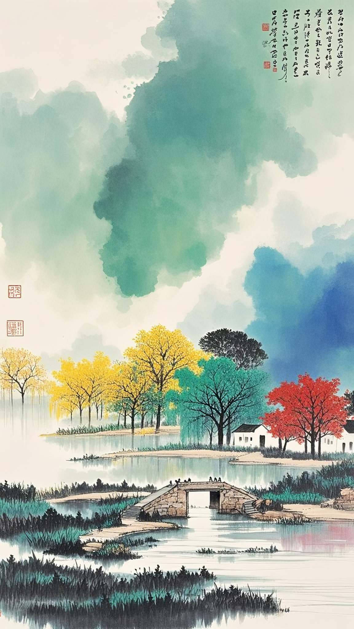 AI数字艺术淡古风水墨唯美意境烟雨江南图素材