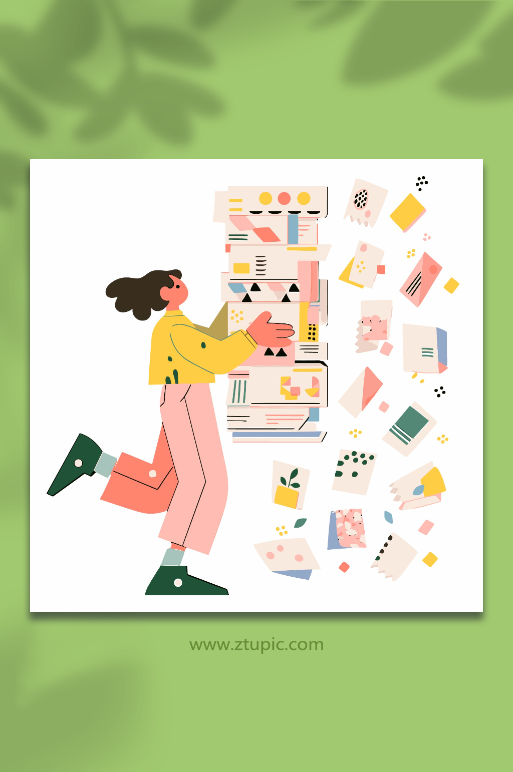 办公处理文件的女孩矢量可爱插图素材素材